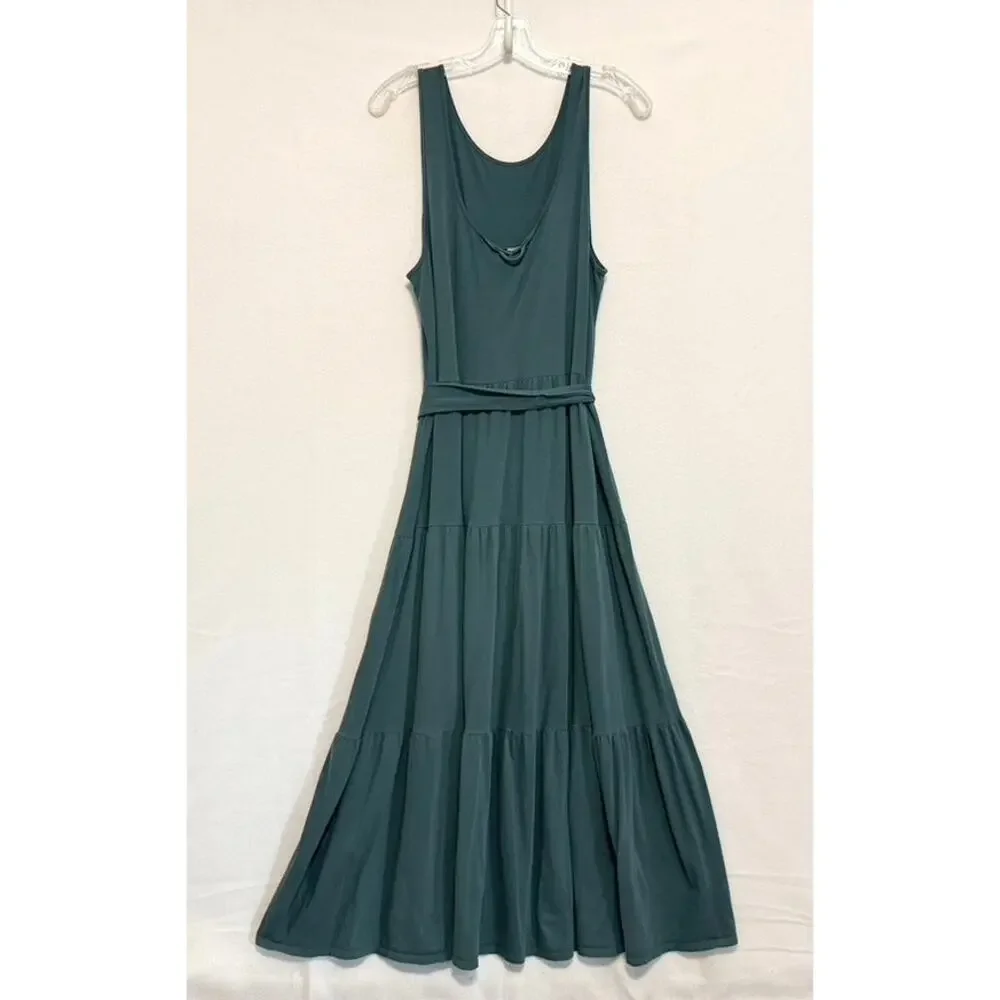 J.Crew Broken-in Jersey Tiered Maxi Dress Alhambra Green Womens Large Resort